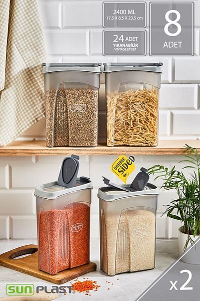 Sunplast 8-Piece Storage Container Set - Leak Proof Double Sided Lid - Anthracite Food Container - 2400ML