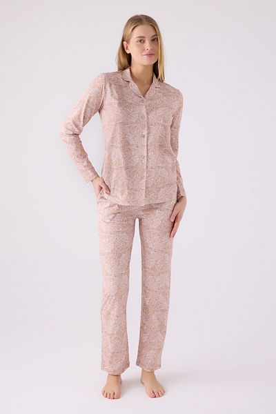 Pierre Cardin Women's Brown Shirt Pajama Set