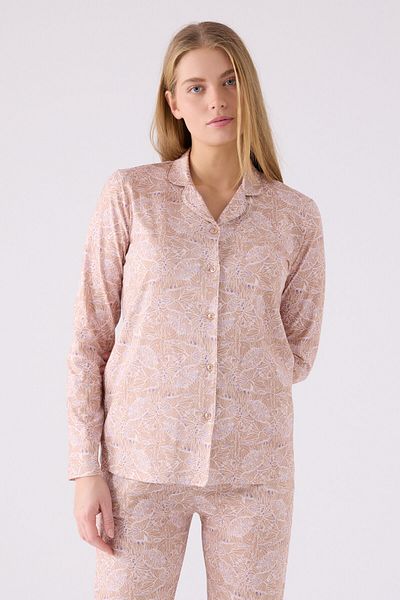 Pierre Cardin Women's Brown Shirt Pajama Set