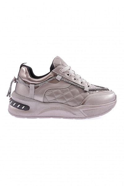 DGN Silver Stone Detailed Lace up Women's Sneakers - Platinum Quilted 1232831