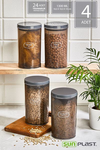 Sunplast 4-Piece Storage Container Set - With Leak-Proof Ergonomic Lid - Food Container with Anthracite Lid - 1300ML