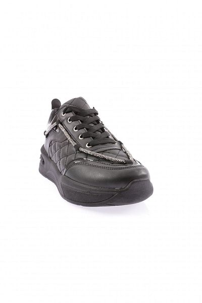 DGN Women's Silver Stone Rope Detailed Lace up Sneakers Shoes Black Quilted 1232831