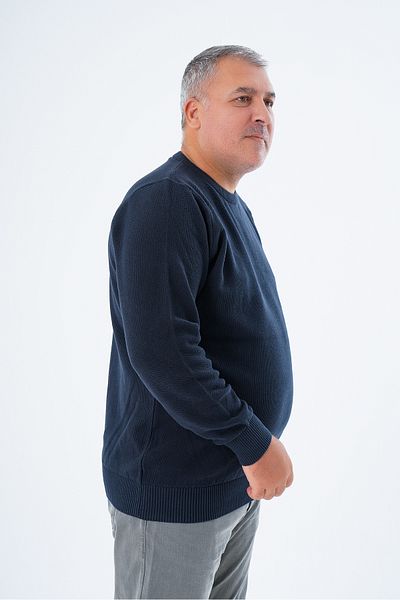 Trist Star Ανδρικό πουλόβερ πλεκτό Navy Blue Plus Size Crew - 100% βαμβάκι, πλεκτό ρύζι TRIST-2112