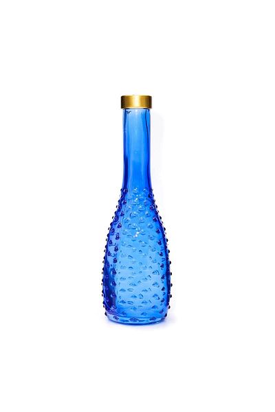 Missi 26 CM Saks Blue - Λεπτό γυάλινο βάζο με χρυσό λαιμό και ανάγλυφο