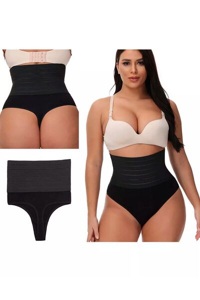 MİSTİRİK Flerna Model String Panties with High Waist Corset - Tightens and Flatens the Abdomen, Black Color