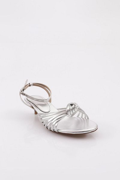 DGN Women's Low Heel Ankle Strap Sandals Silver Metallic