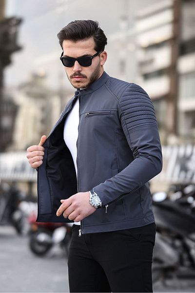 Mero Life Ανδρικό εποχιακό μπουφάν με γκρι αδιάβροχο και αντιανεμικό λεπτή γραμμή