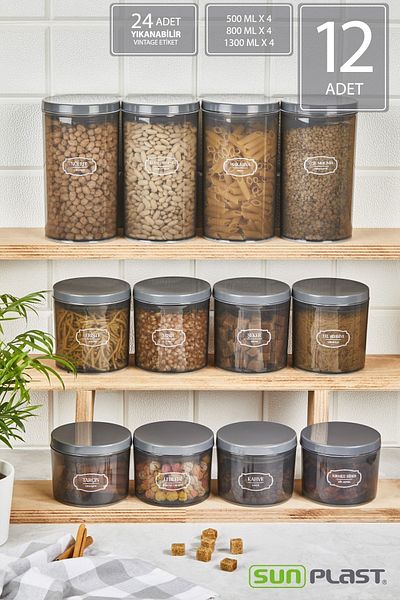Sunplast 12-Piece Storage Container Set - With Leak-Proof Ergonomic Lid - Anthracite Food Container