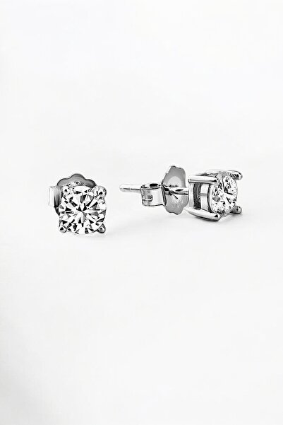 jelux silver Gümüş 925 Ayar Zirkon 4,0 Mm Özel Tasarım Yuvalı Tel Tırnak Tek Taş Pırlanta Montür Küpe