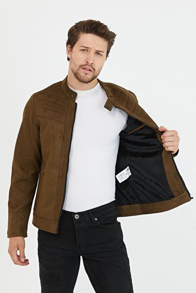 Mero Life Ανδρικό τζάκετ & παλτό από καστόρι εποχικής λεπτής εφαρμογής χακί