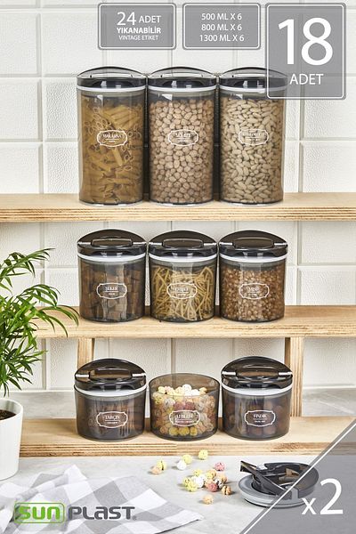 Sunplast Set of 18 Storage Containers - Leak Proof Ergonomic Lid - Anthracite Food Container