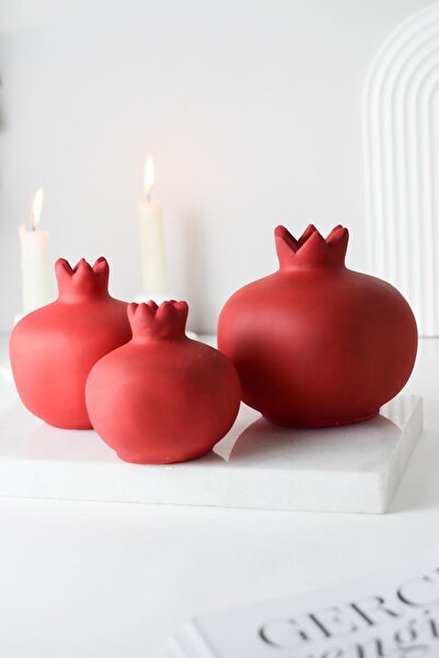 LALEZEN HOME Kırmızı Beton Nar Set Obje Biblo