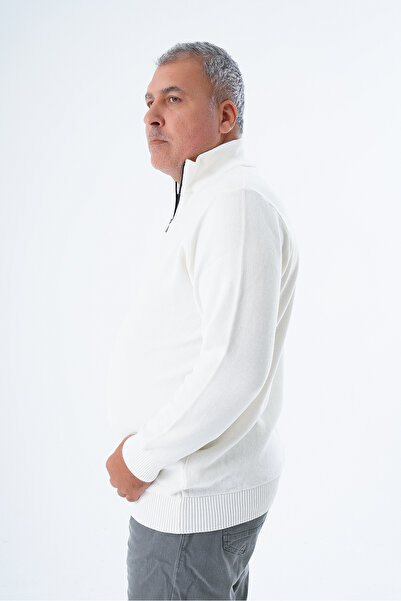 Trist Star Plus Size Men's - Ecru Rice Knit Sweater, Stand Collar, Zippered 100% Cotton Trist-2113