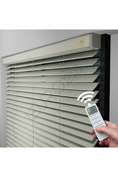 JaluziByEuro216 MOTORLU Ahşap Jaluzi Perde 50 mm %100  Ahşap KREM Renk