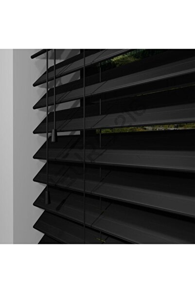 JaluziByEuro216 Ahşap Jaluzi Perde Manuel İp Kontrollü 50 mm %100  Ahşap SİYA...