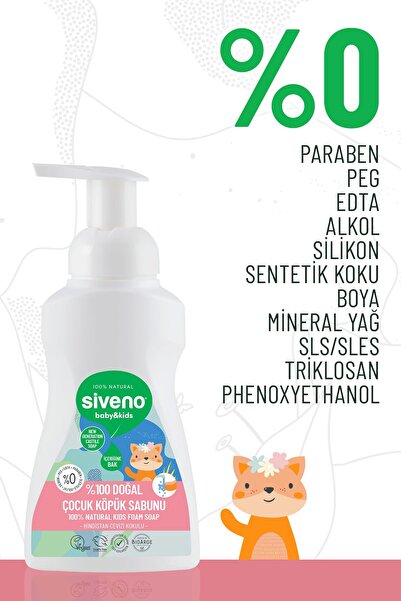 Siveno %100 Doğal Zeytinyağlı Çocuk Köpük Kastil Sabun Yoğun Nemlendirici Arındırıcı Bitkisel Vegan 250ml