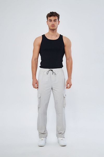 Mesfeno Men's Trousers, Lycra Parachute Fabric, Cargo Pocket, Regular Cut, Elasticated Leg and Waist