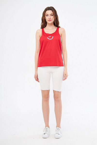Moda Işık Athlete's Tank Top Smile Printed Red Color Cappa Fabric