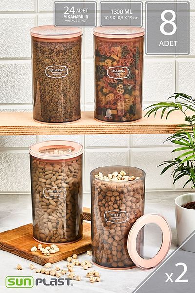 Sunplast Set of 8 Storage Containers - Leak Proof Ergonomic Lid - Salmon Food Container - 1300ML