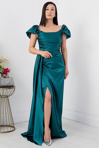 PULLIMM Rochie din satin - decolteu pătrat și despicat, SB6053