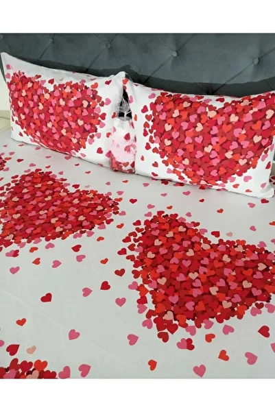 Lia Store Heart Patterned Elastic Double Bed Sheet Set