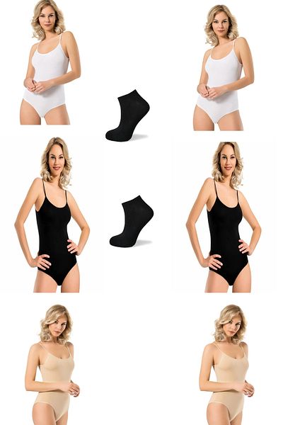 Namaldı Pachet de 6 pentru femei - Body din bumbac elastan cu perechi de șosete și cadou din bambus
