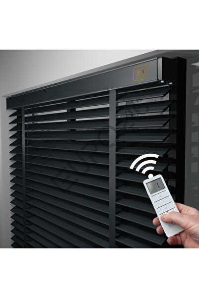 JaluziByEuro216 MOTORLU Ahşap Jaluzi Perde 50 mm %100  Ahşap Kurdeleli ANTRAS...