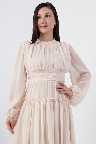 PULLIMM Long Sleeve Crew Neck Chiffon Dress - Grs3558