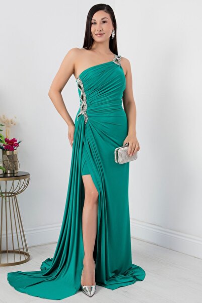 PULLIMM Tek Omuz Taş Detaylı Elbise ECR5109