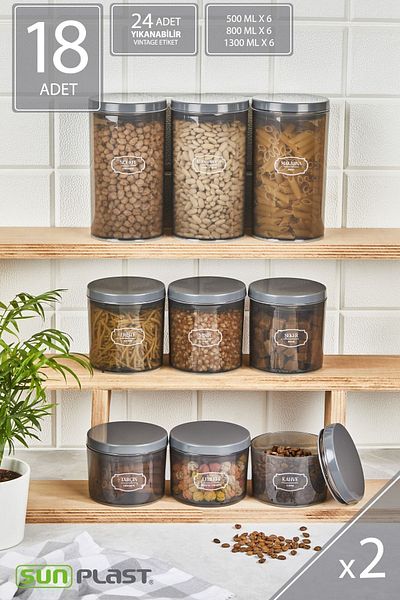 Sunplast Set of 18 Storage Containers - Leak Proof Ergonomic Lid - Anthracite Food Container