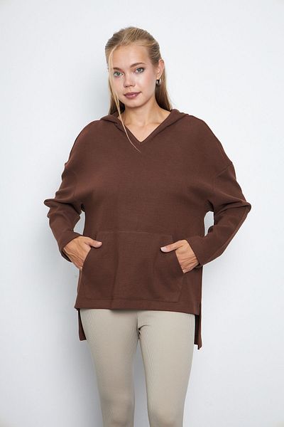 Avones Дамски суитшърт Oversize - V-образно деколте, качулка, джоб тип кенгуру и цепка