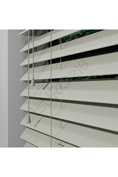 JaluziByEuro216 Ahşap Jaluzi Perde Manuel İp Kontrollü 50 mm %100  Ahşap KREM...