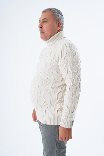 Trist Star Men's Plus Size Beige Turtleneck Brass Knitwear Sweater - Trist-2118