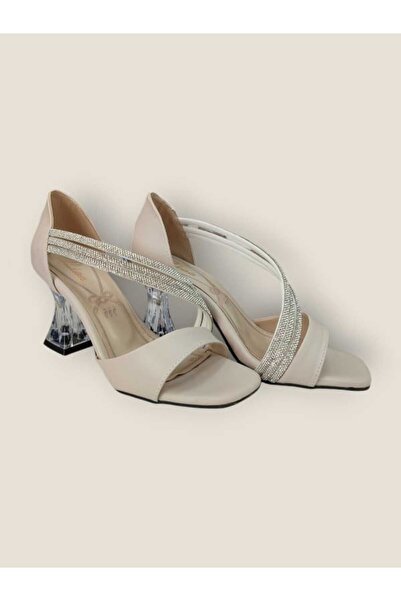 fikret bağcı Sandale de seară cu toc, cu înălțime de 5 cm, de culoare crem, c...
