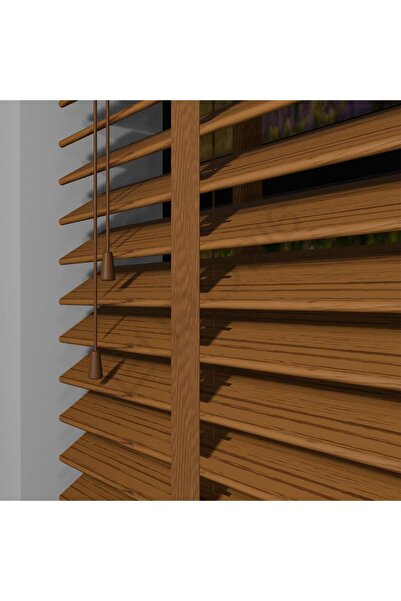 JaluziByEuro216 Ahşap Jaluzi Perde Manuel İp Kontrollü 50 mm %100  Ahşap Kurd...