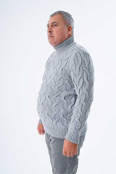 Trist Star Men's Gray Turtleneck Brass Knitwear Sweater - Large Size Trist-2118