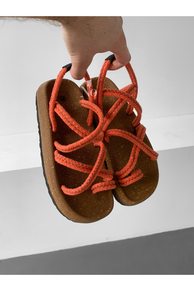 NO1 KONSEPT Red Thick Cork Sole String Sandals