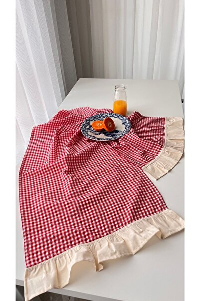 White Alamode Ruffled Red Gingham Runner 40x140 Cm