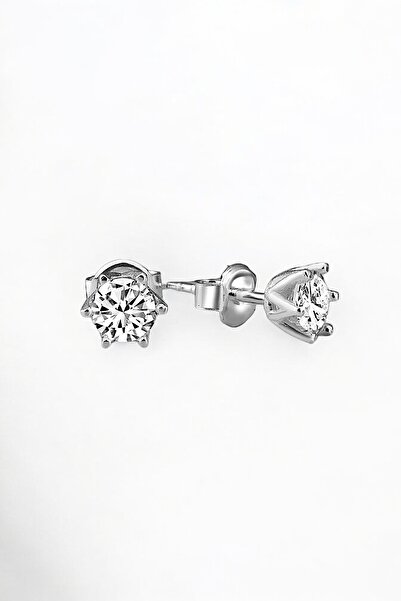 jelux silver Gümüş 925 Ayar Zirkon 5 Mm Özel Tasarım V Tel Tırnak Tek Taş Pırlanta Montür Küpe