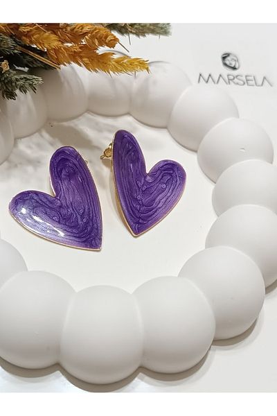 Clariss أقراط قلب أرجوانية مطلية بالمينا