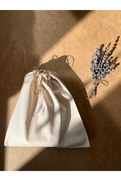 White Alamode Natural Ham Keten Ip Büzgülü Kese 25x25 Cm