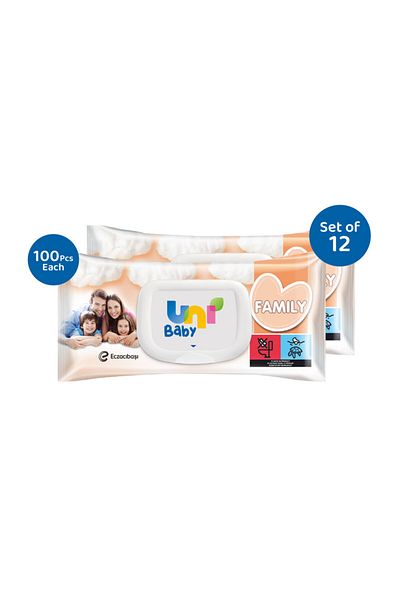 Uni Baby Family Wipes - 100 pcs - Pack of 12