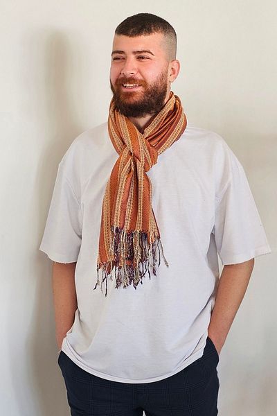Bahtiyar İpek Thick Striped Orange Silk Camisole