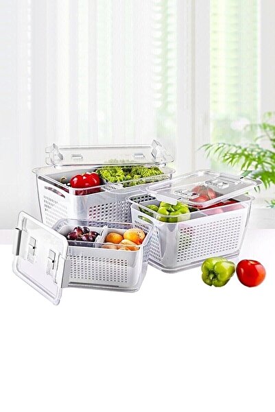 LeesHome Lossa Lüx 3 Adet Buzdolabı Içi Süzgeçli Organizer(2,5LT,5LT,9LT) Set...