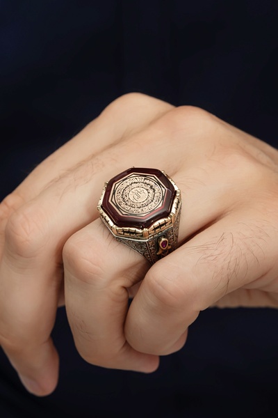 ALYANSEVİM Ayetel Kursi Hat Yazılı 925 Gümüş Erkek Yüzük