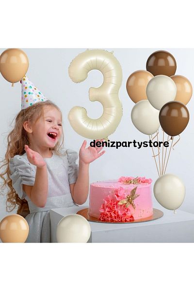 Deniz Party Store CREAM 3 AGE FOIL 4 SEA SAND 4 TEN 2 BROWN BALLON SET