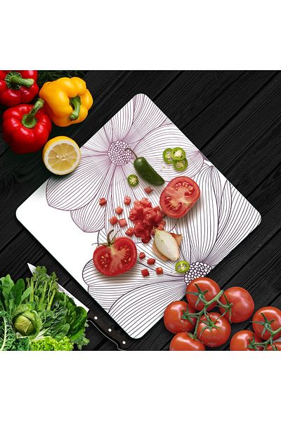 Decovetro Square Striped and Floral Patterned Glass Cutting Board