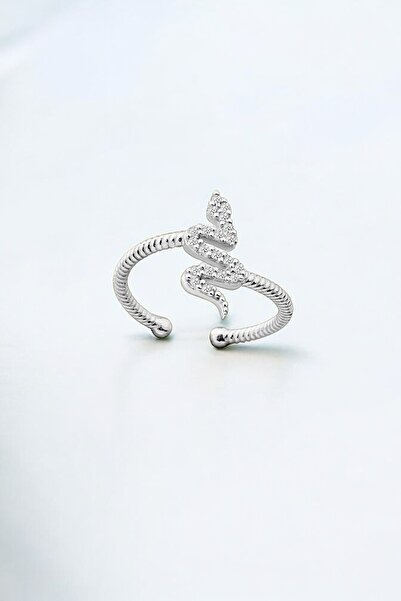 jelux silver Gümüş 925 Ayar Zirkon Taşlı Burgu Desenli Ayarlanabilir Yılan Yüzük