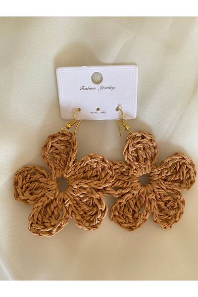 öyküsh collection Large Straw Papaya Earrings - Summer Earrings / Straw Earrings