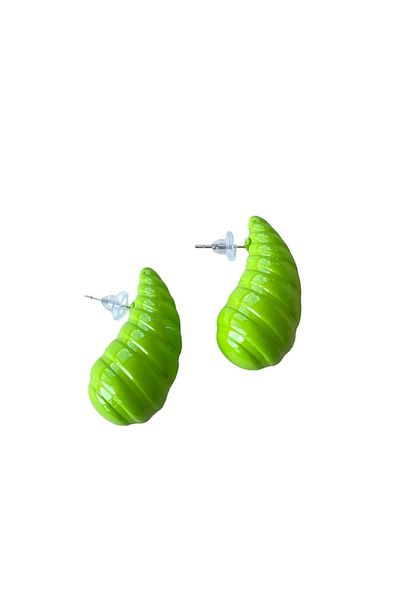 TAKIŞTIR Green Color Line Detailed Earrings (Pair)